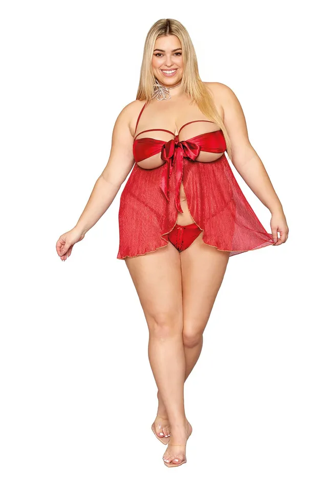 Bow Babydoll and Thong Queen Size Ruby Dreamgirl Teddies And Bodies
