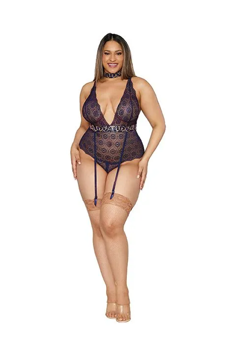 Couples | Dream Girl Lingerie Stretch Lace Garter Teddy & Choker Nocturnal Couples | Dream Girl Lingerie Stretch Lace Garter Teddy & Choker Nocturnal