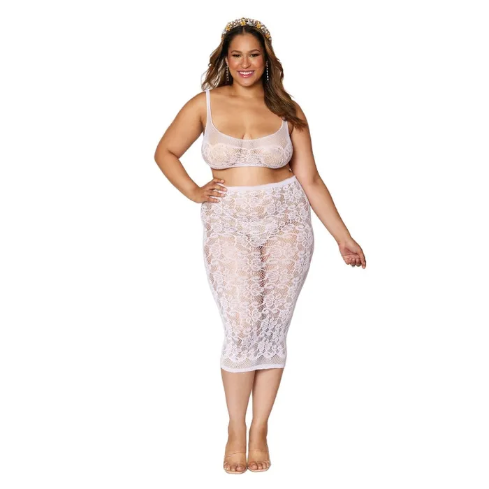 Dreamgirl Male Sex Toys Bralette and Slip Skirt Queen Size White