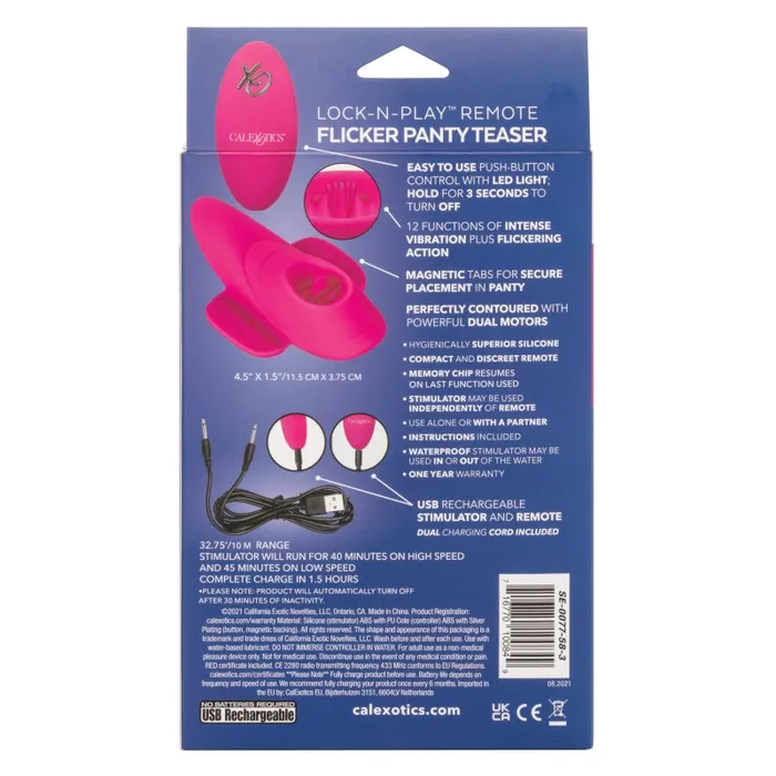 Female Sex Toys | Calexotics Lock-N-Play Remote Flicker Panty Teaser - Pink