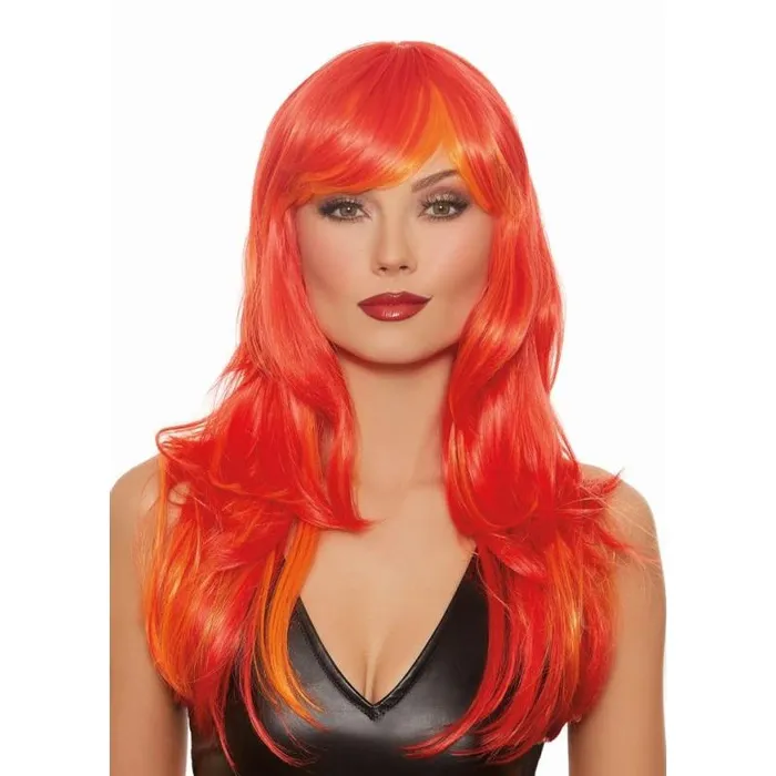 Female Sex Toys Dreamgirl Long Straight Red and Orange Wig With Bangs