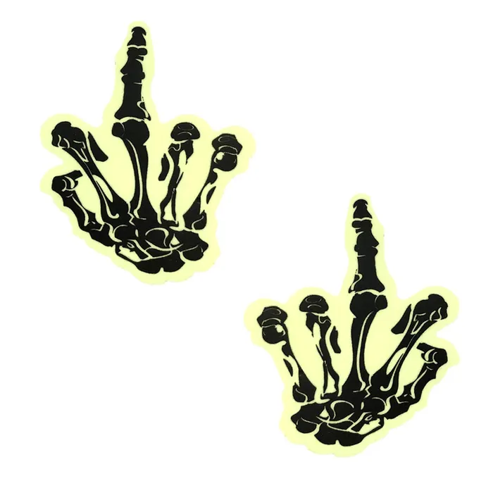 Fuck You Glow in the Dark Skeleton Hand Nipple  Cover Pasties | Neva Nude Female Sex Toys