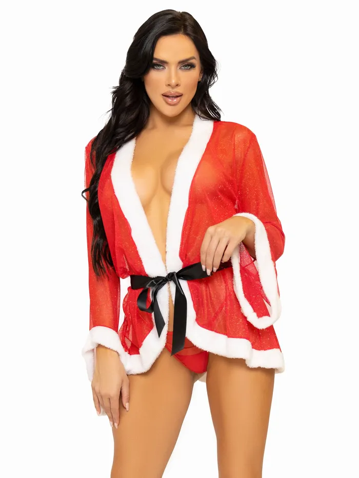Leg Avenue Anal 3 Pc Santa Robe and GString Set Ml Red