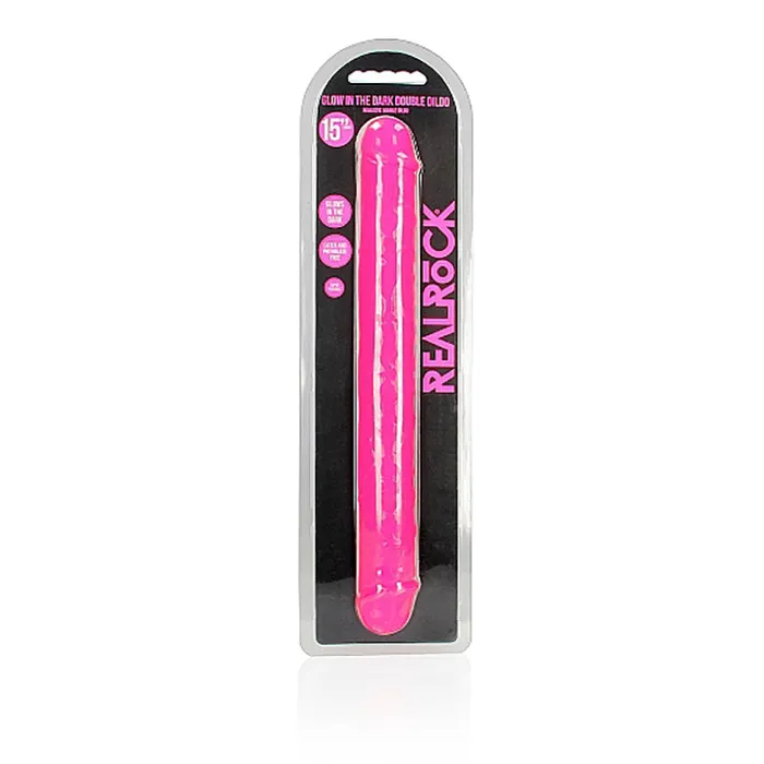 Shots Toys Dildos | REALROCK 38 cm Double Dong Glow - Pink-(rea149glopnk)