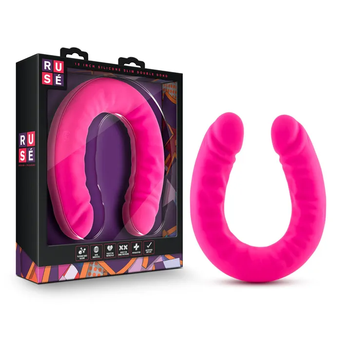 Blush Novelties Dildos Ruse 18 Inch Silicone Slim Double Dong Hot Pink