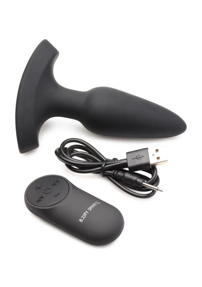Booty Sparks Laser F Me Rechargeable Silicone Anal Plug with Remote Control Small Black with Red Light Booty Sparks Male Sex Toys