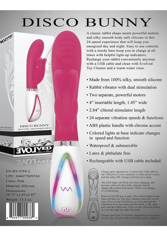 Disco Bunny Rechargeable Silicone Rabbit Vibrator with Dual Stimulation Evolved Female Sex Toys