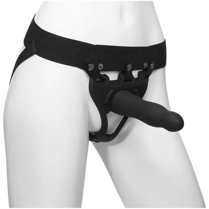 Female Sex Toys Body Extensions Hollow Slim Dong Strapon 2Piece Set Black Doc Johnson
