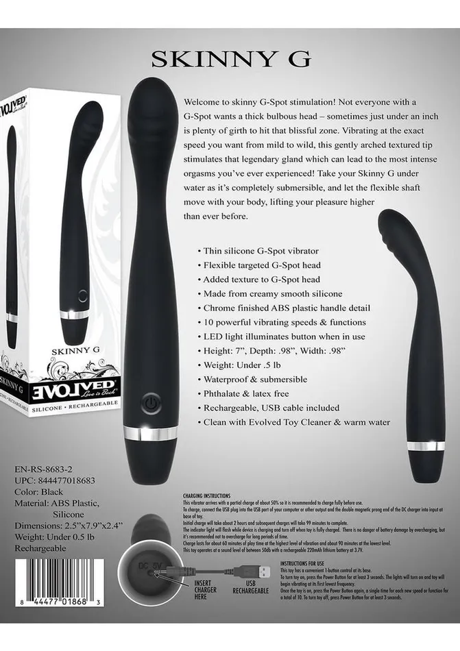 Female Sex Toys Evolved Skinny G Rechargeable Silicone GSpot Vibrator