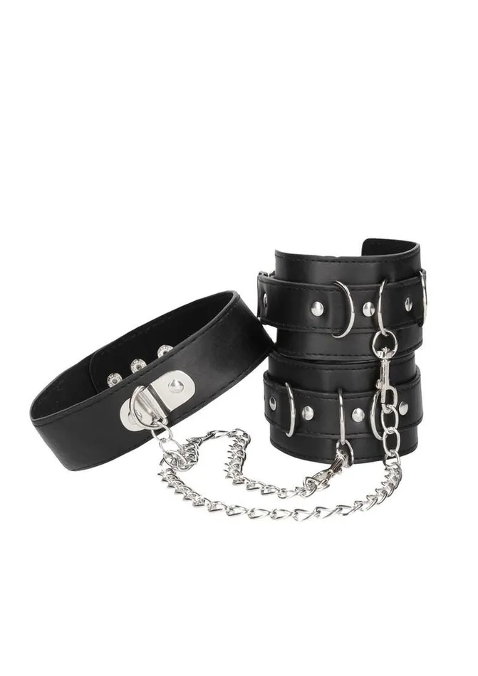 Ouch Couples Ouch Bonded Leather Collar with Hand Cuffs and Leash