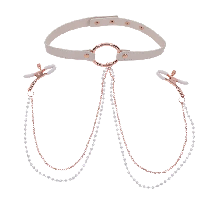 Peaches n Creame Collar with Nipple Clamps Sportsheets Female Sex Toys