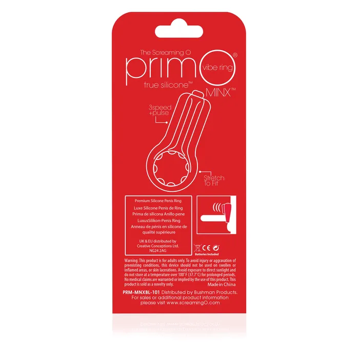 Primo Minx Premium Silicone Vibe Ring Black Screaming O Anal