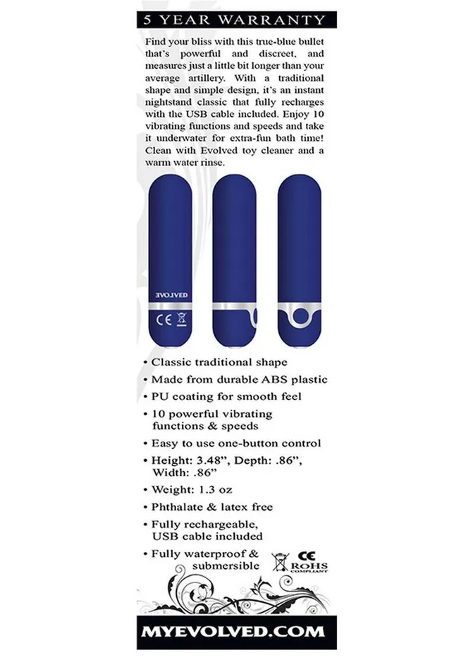 Vibrators Evolved My Blue Heaven Rechargeable Bullet