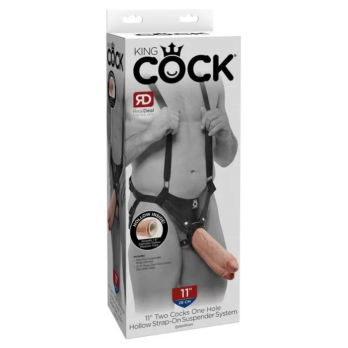 King Cock Two Cocks One Hole 11 Inch Hollow StrapOn Flesh Pipedream Dildos