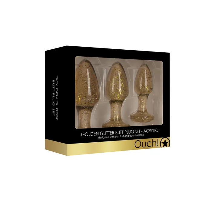 Shots Toys Anal Ouch Golden Glitter Acrylic Butt Plug Set 3 Pieces Shots Toys Anal Ouch Golden Glitter Acrylic Butt Plug Set 3 Pieces